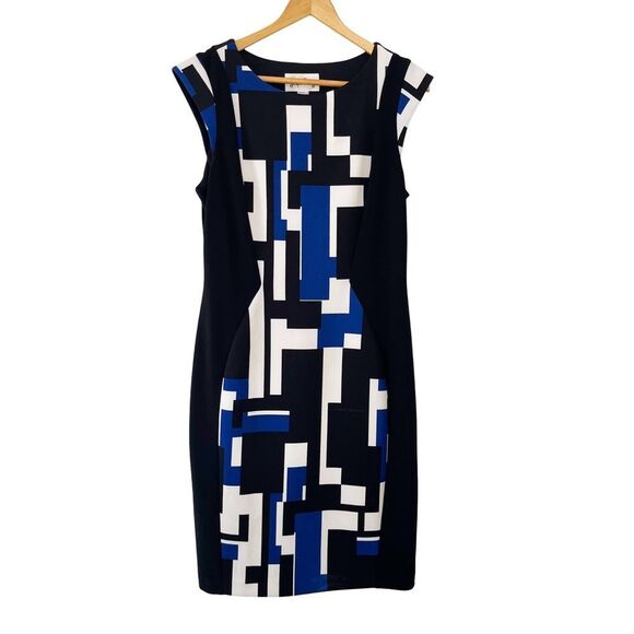 Joseph Ribkoff Bold Geometric Pattern Cap Sleeve Sheath Dress - Picture 1 of 10